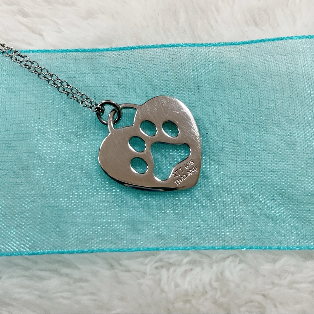 Sterling Silver 925 Paw Print Heart Necklace Dog Cat Lover Pet Memorial Gift 18” - Picture 8 of 14